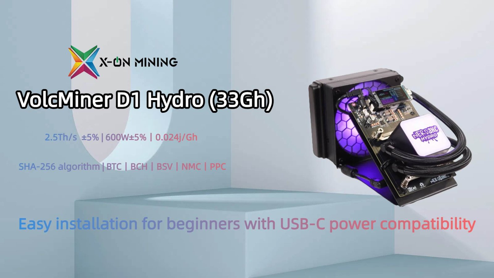 NerdMiner NerdQaxe+ Hydro 2.5Th/s 60W Bitcoin Miner - X ON MINING