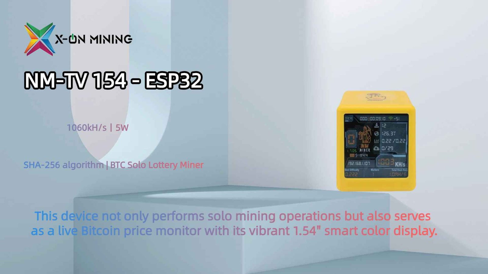 NM-TV 154 - ESP32 1060kH/s 5W TFT Bitcoin Solo Lottery Miner - X ON MINING