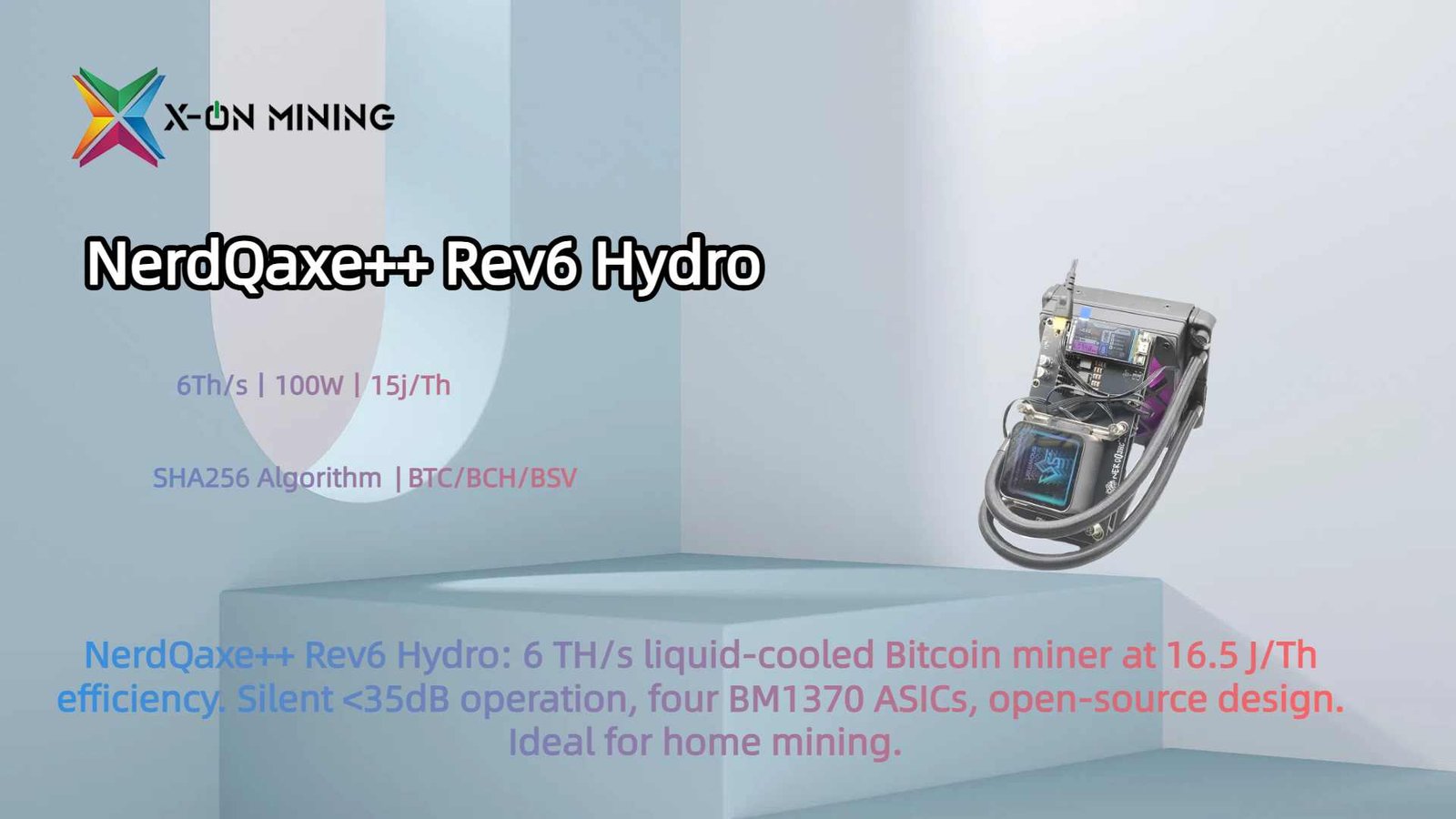 NerdQaxe++ Rev6 Hydro 6Th/s 100w Bitcoin Solo Miner - X ON MINING