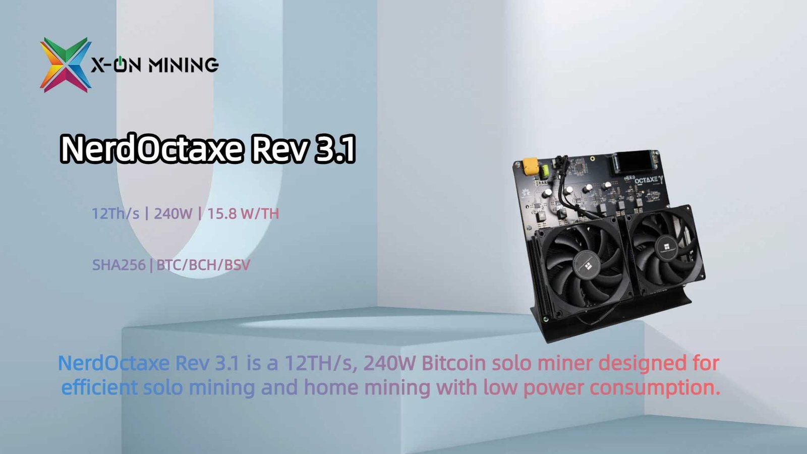 NerdOctaxe Rev 3.1 Bitcoin Solo Miner Lottery Nature 12Th/s 240W - X ON  MINING